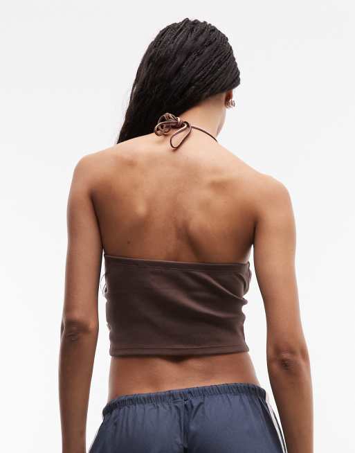 Roxy halterneck beach cami top in brown, 4 of 4
