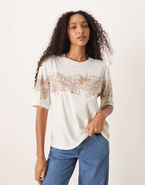 Roxy Hangloose placed short sleeve t-shirt in egret - view 1