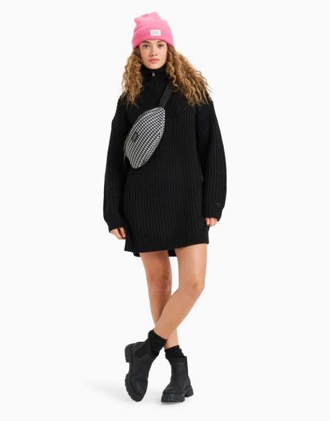 Roxy – Home Again – Langärmliges Pulloverkleid in Anthrazit mit kurzem Reißverschluss und Kragendetail - view 1