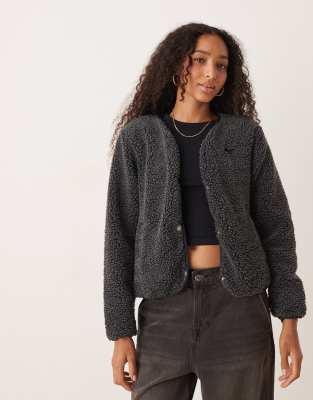 Roxy - Iconic Town - Fleecejacke in Phantom mit Knopfleiste-Schwarz