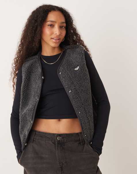 Roxy Iconic town sherpa polar fleece vest in phantom