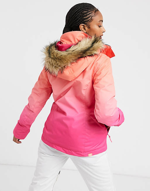 Promotie Lang Inpakken Roxy Jet Ski snow Jacket in beetroot pink prado gradient | ASOS