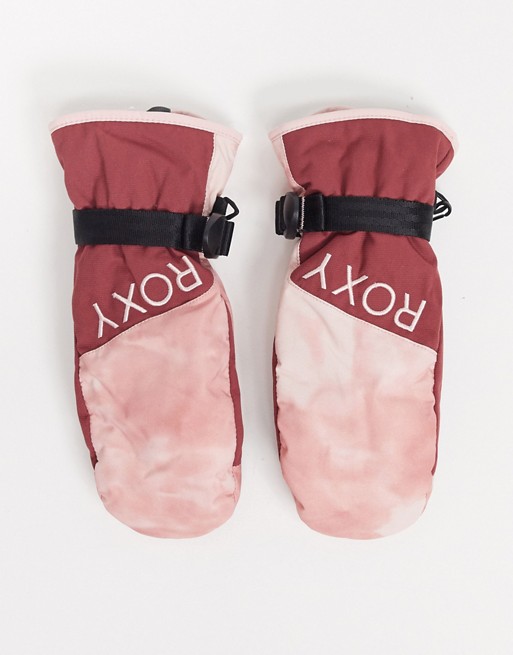 Roxy Jetty Solid Ski mitten in pink tie dye