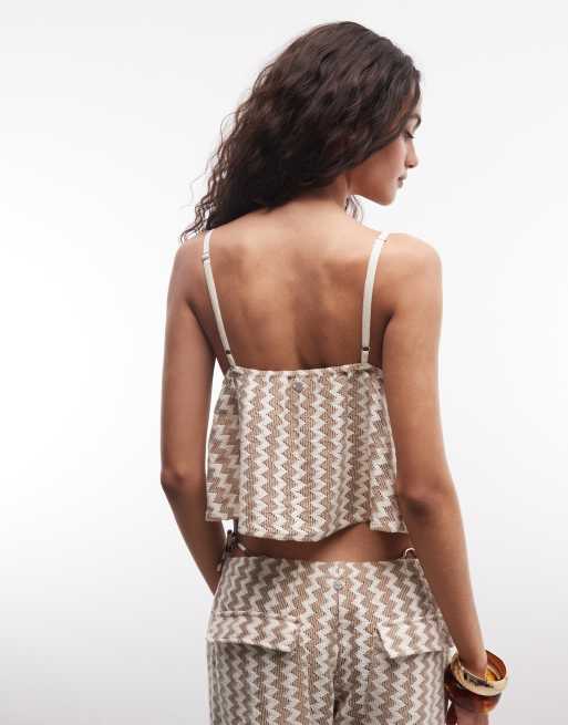 ROXY – Kurzes Strandoberteil in Beige mit Zickzack-Muster und Perlendetail, 3 von 4
