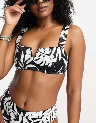 Roxy - Love The Coco - Top Bikini Con Ferretto Nero E Bianco Con Stampa Tropicale-Multicolore