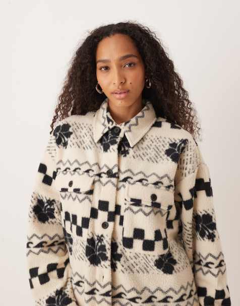 Roxy Morning crush shacket fleece shacket in parchment morning crush - view 1