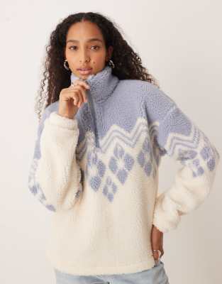 Roxy - Mountain Story - Regular-Fit-Sweatshirt aus Fleece in Reiherweiß mit kurzem Reißverschluss