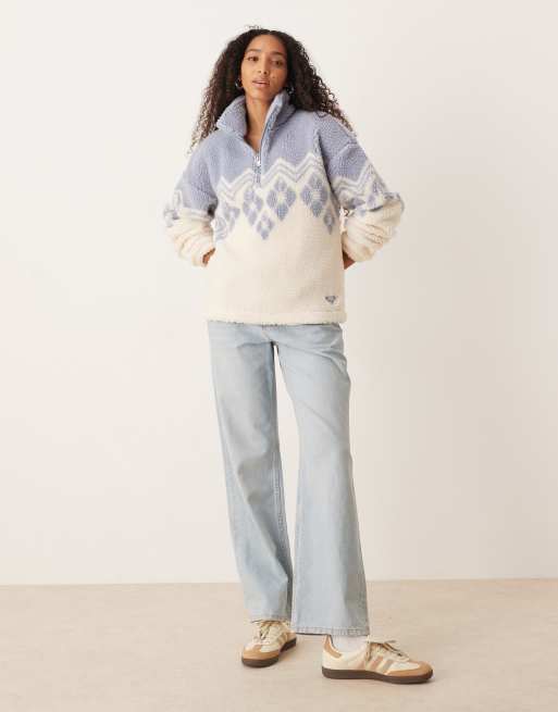 Roxy – Mountain Story – Regular-Fit-Sweatshirt aus Fleece in Reiherweiß mit kurzem Reißverschluss, 2 von 4