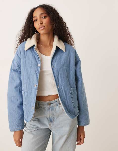 Roxy Not so basic sherpa lined denim jacket in beau blue