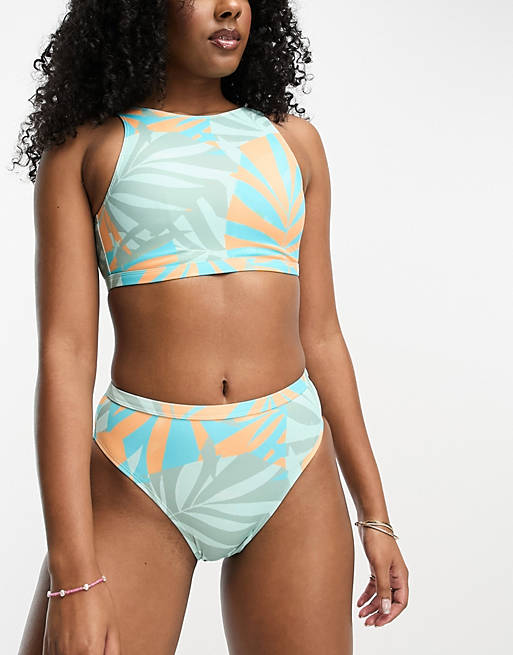 Roxy Pop Up long line crop bikini top in tropical print