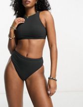 Nike Swimming cropped bikini top with print in black