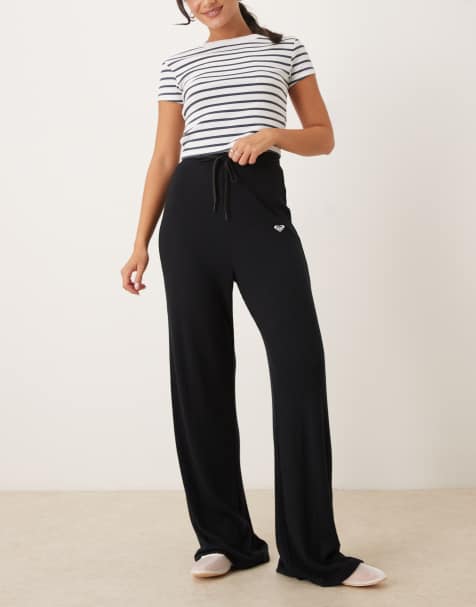 Roxy Rise & vibe new rib wide leg sport trousers in anthracite - view 1