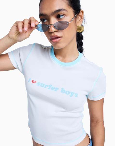 Roxy Sea you later  fitted tshirt in tanager turquoise