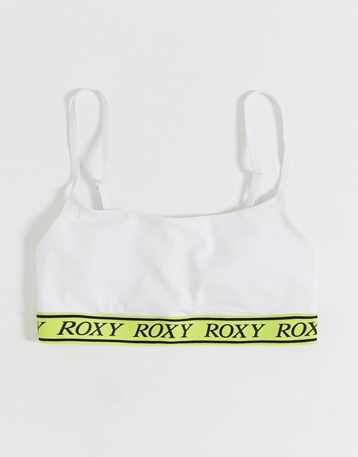 Roxy Sisters crop bikini top in white with neon elastic