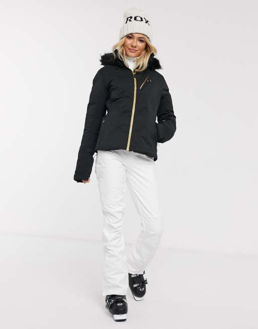 Roxy Snow Snowstorm puffer ski jacket in quilted black ASOS