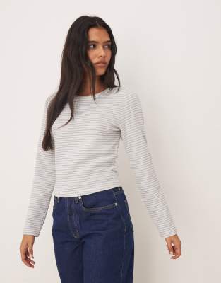 Roxy Spellbound Stripes Long Sleeve Extra Textured Rib Top In White