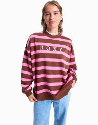 Roxy - Strictly - Gestreiftes Oversize-Sweatshirt in Tiramisu Strictly Stripe-Rosa