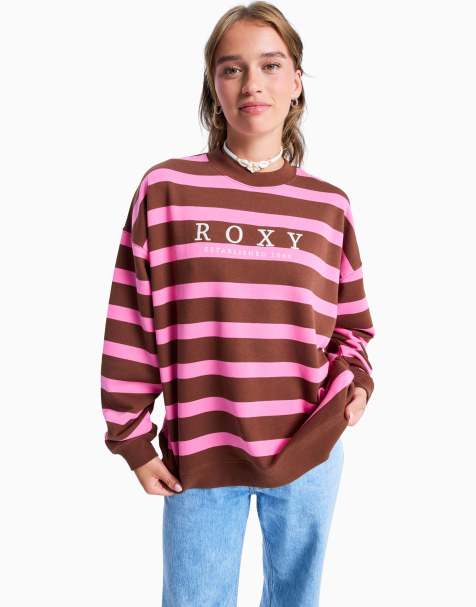 Roxy Strictly stripes oversized striped sweatshirt in tiramisu strictly stripe - PINK