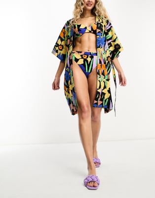 Roxy Sunny Moment beach cover up in floral print-Multi