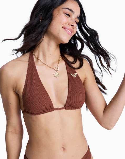 Roxy Sunshine tiki triangle bikini top in cappuccino - view 1