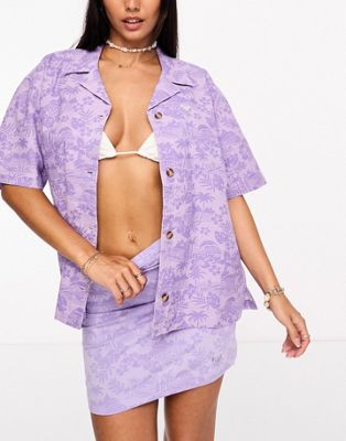 Roxy surf kind kate beach shirt in purple floral print - ASOS Price Checker