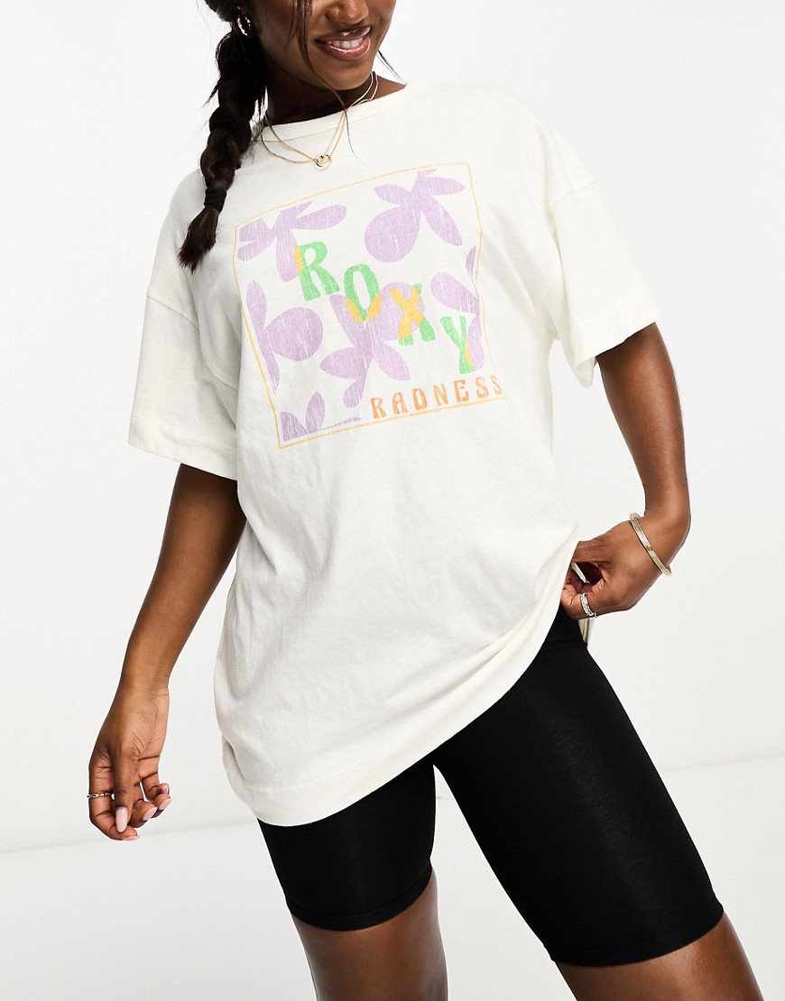 Roxy Sweet Flowers Oversized T-shirt In White