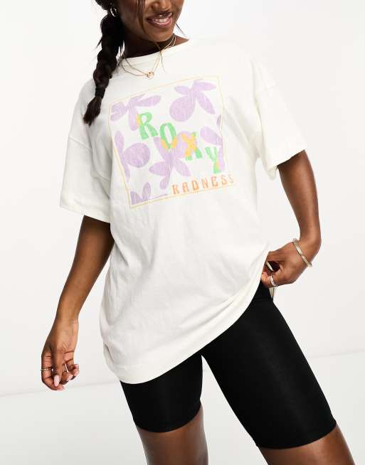 Roxy Sweet Flowers oversized t-shirt in white 
