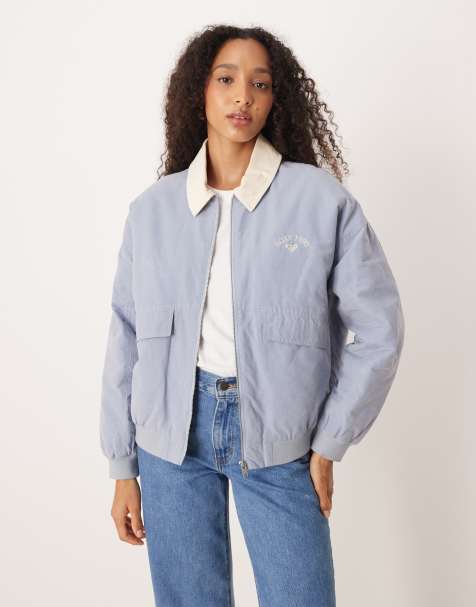 Roxy Sweet talk cotton canva aviator jacket in blue blizzard