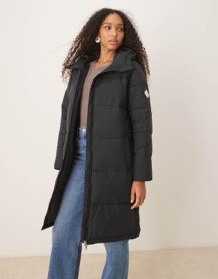 Roxy Test Of Time Long Hooded Puffa Jacket In Black
