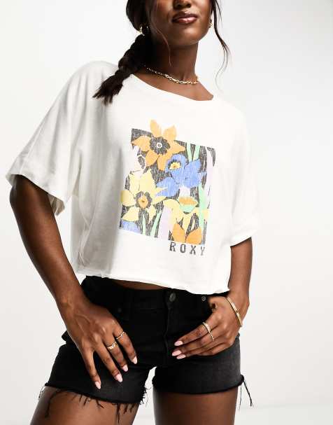 Roxy Tiki & Surf oversized crop t-shirt in white - view 1