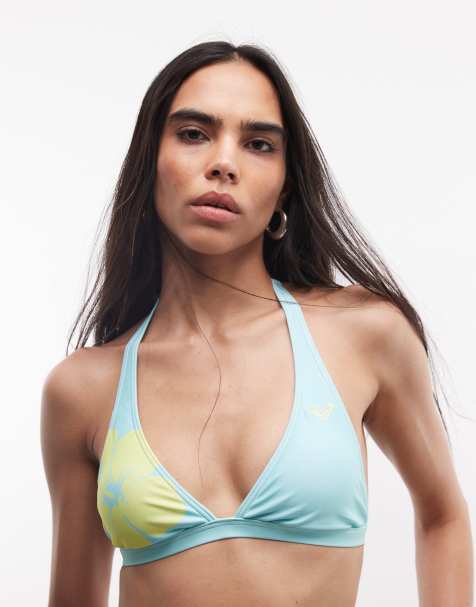 Roxy - Top bikini a triangolo allacciato al collo blu tropicale - view 1