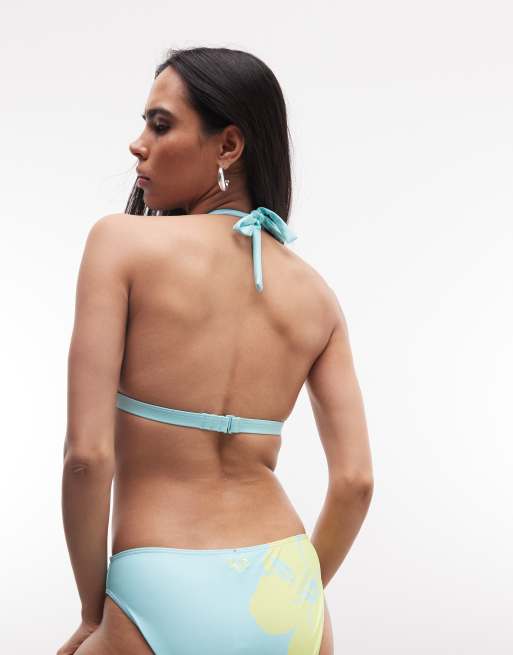 Roxy tropical triangle halter bikini top in blue, 4 of 4