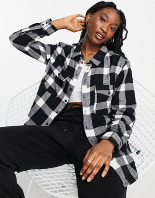 Roxy Turn It Up check shirt in black/white
