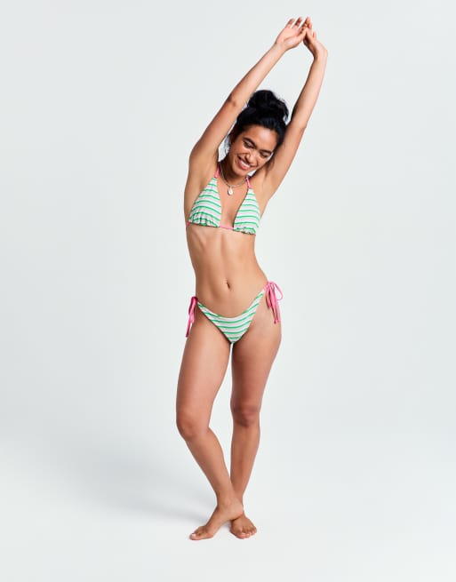 Roxy X Juicy Couture - Gestreept triangel bikinitopje in groen, 4 van 8