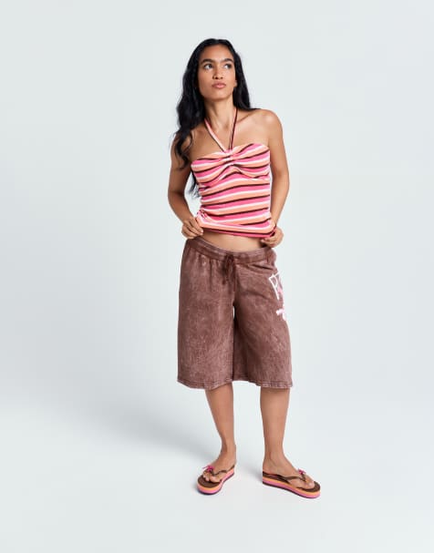 Roxy X Juicy Couture - Gestreepte co-ord set van badstof in roze - view 1