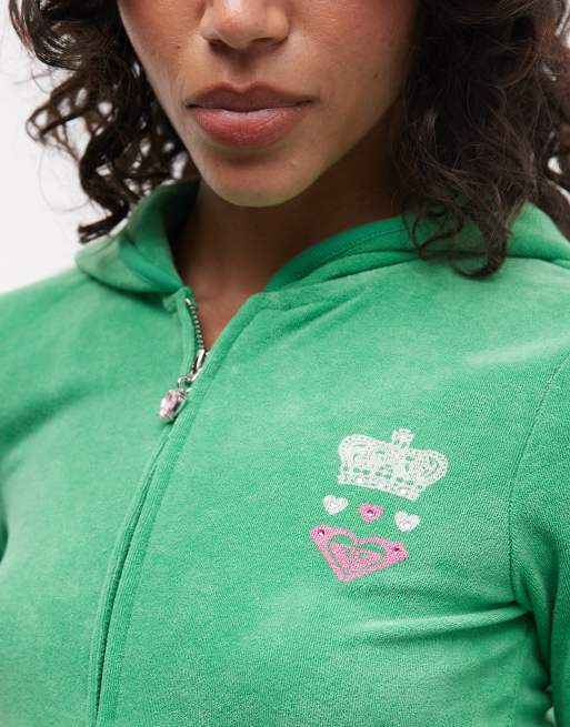 Roxy X Juicy Couture - Hoodie van velours in middengroen, 3 van 6