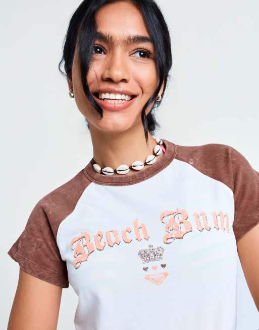 Roxy X Juicy Couture raglan short sleeve top in brown, 2 of 7