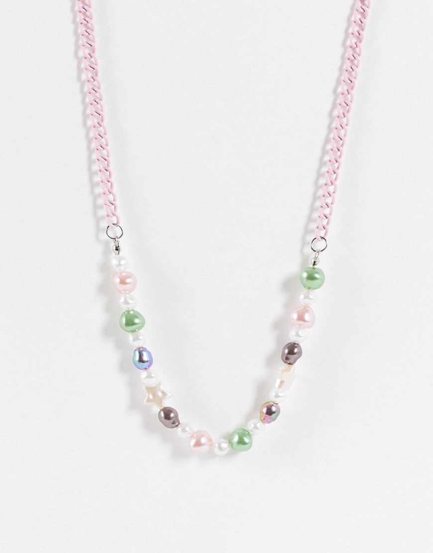 фото Розоватое ожерелье с искусственным жемчугом и цветными бусинами asos design-розовый цвет