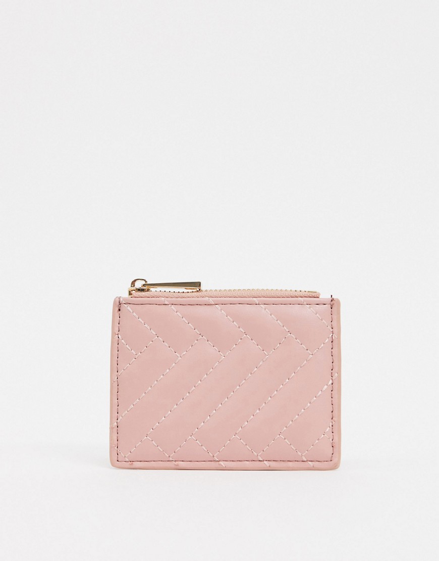 фото Розоватый стеганый кошелек для карт со строчкой «ломаная саржа» asos design-розовый