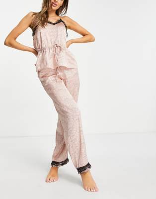   Asos Розовая атласная пижама с кружевной отделкой и абстрактным принтом Vero Moda-Розовый цвет