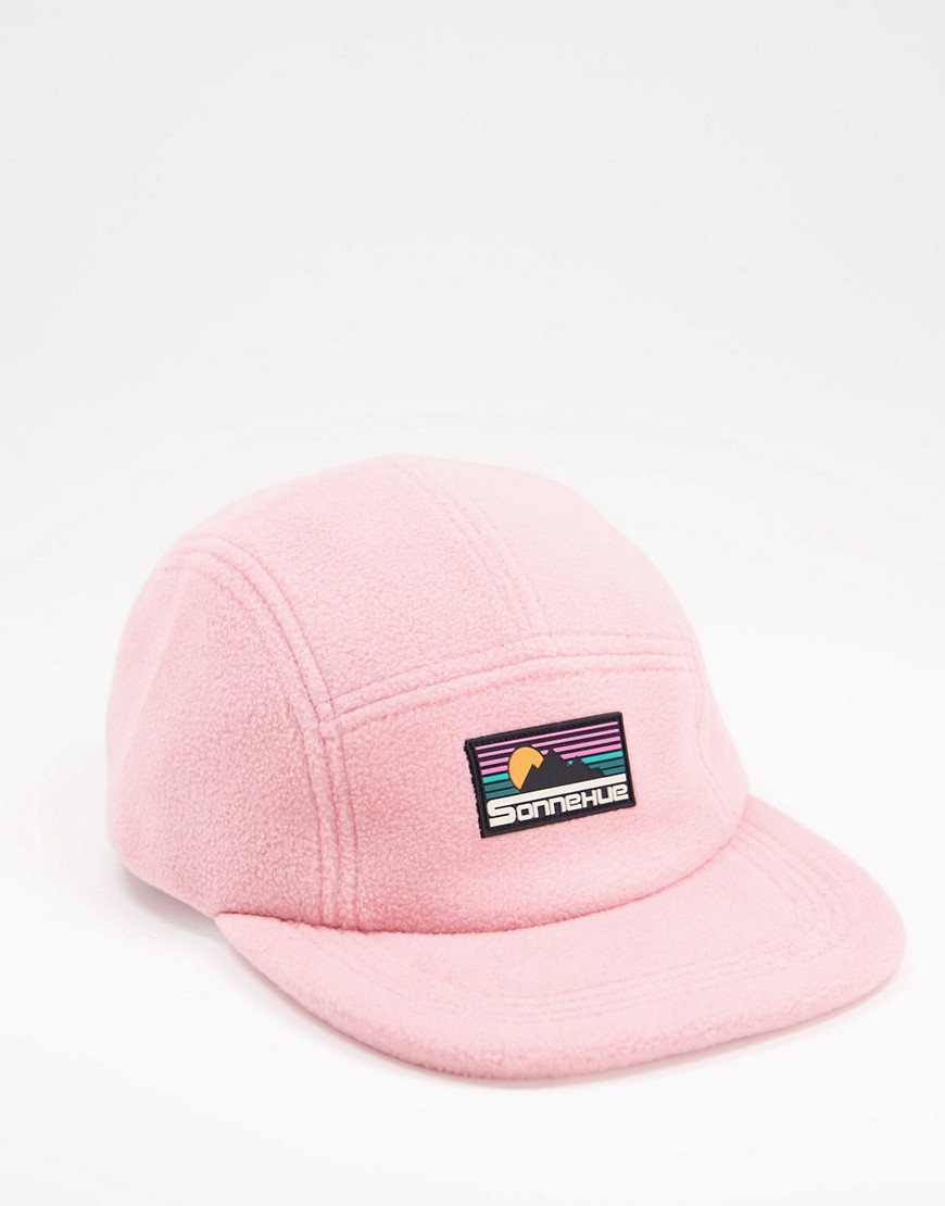 фото Розовая флисовая 5-панельная кепка с ремешком и логотипом-нашивкой asos design-розовый цвет