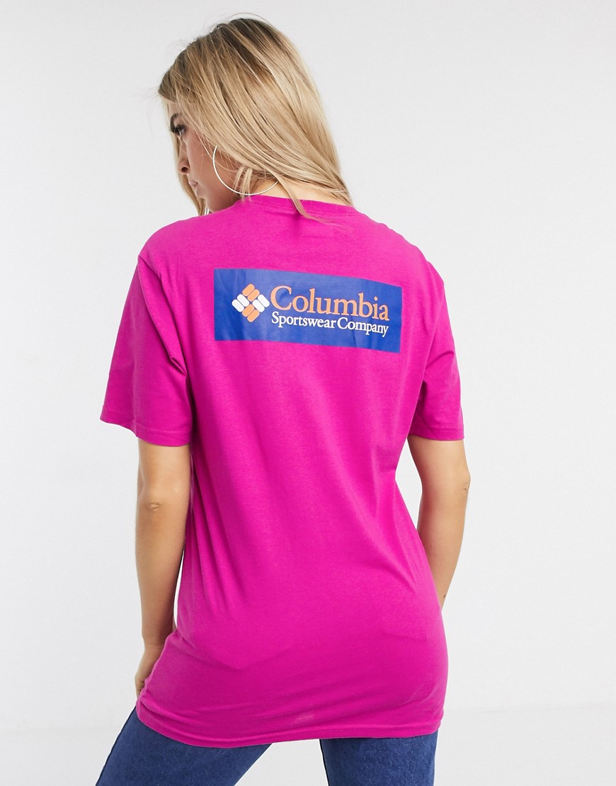 фото Розовая футболка с принтом на спине columbia на asos-розовый