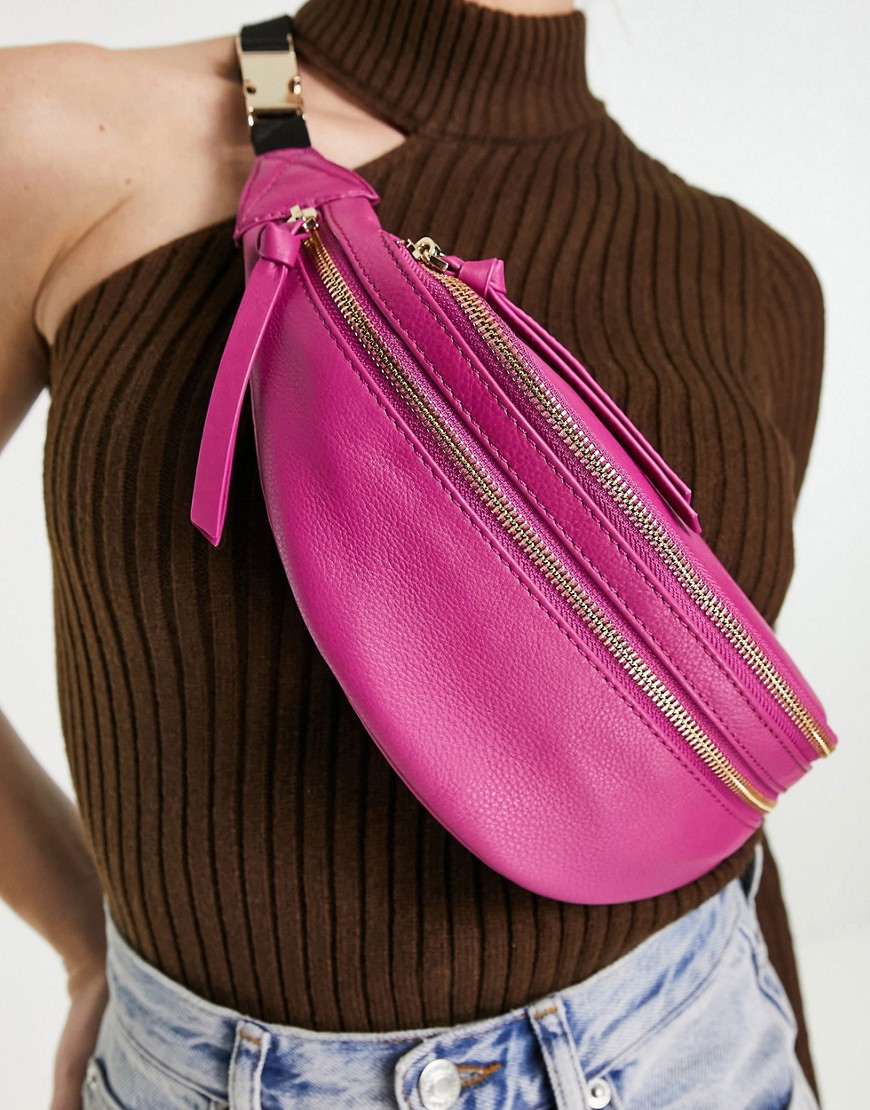 фото Розовая кожаная сумка-кошелек на пояс с двумя молниями paul costelloe-розовый цвет