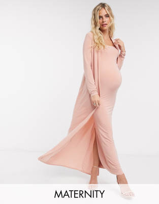 фото Розовая куртка макси от комплекта club l london maternity-розовый club l maternity