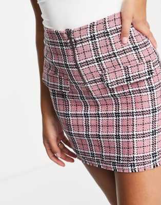 Розовая мини-юбка в клетку из букле с необработанными краями и карманом ASOS DESIGN-Разноцветный