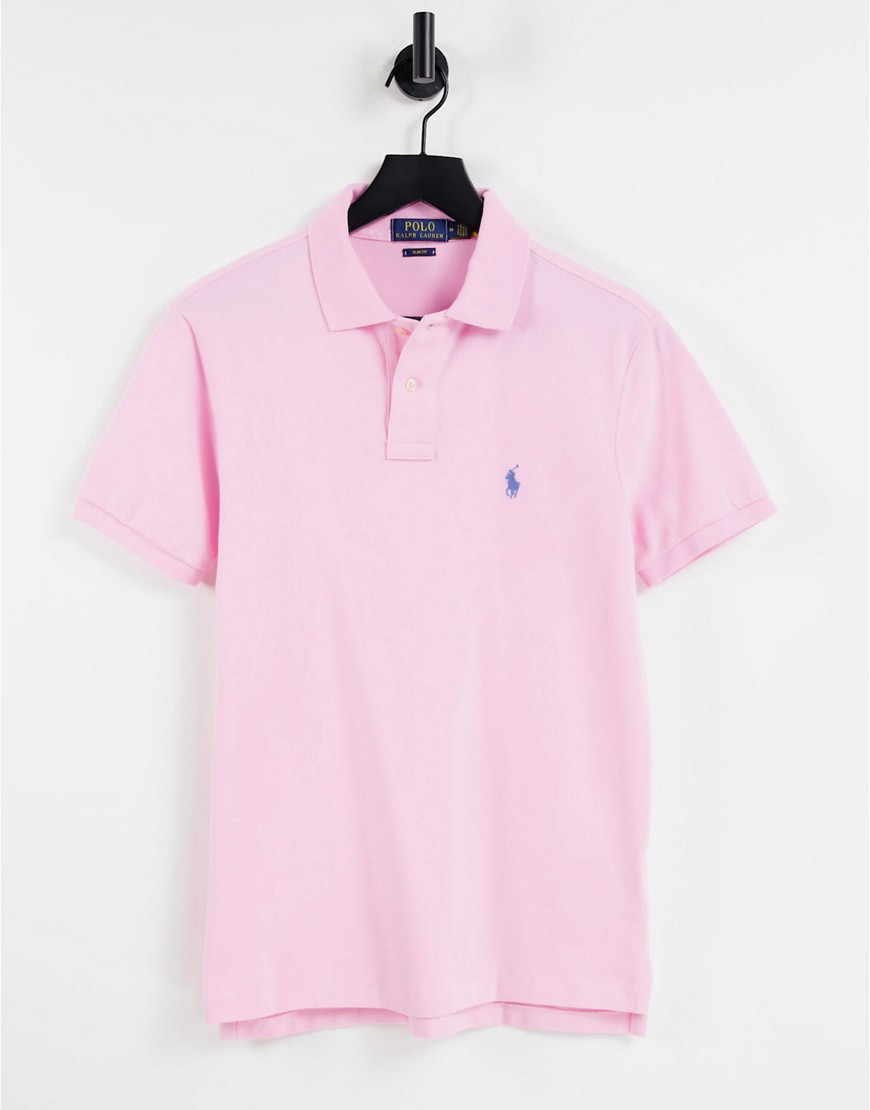 фото Розовая облегающая футболка-поло из пике с логотипом polo ralph lauren-розовый цвет