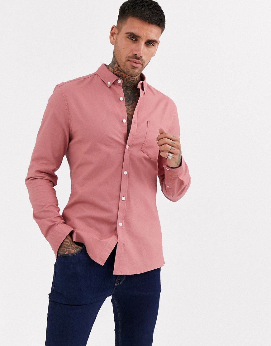 фото Розовая облегающая оксфордская рубашка asos design-розовый
