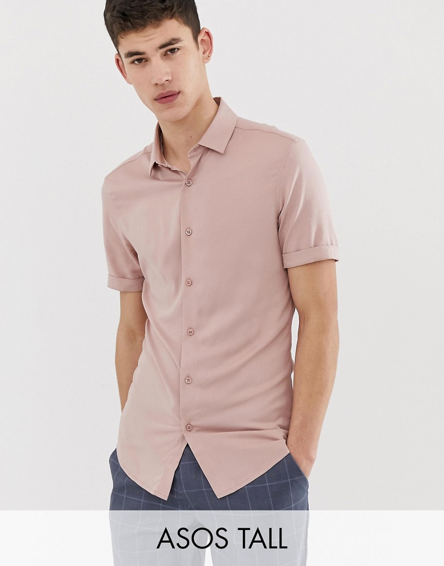 фото Розовая обтягивающая рубашка из вискозы asos design tall-розовый
