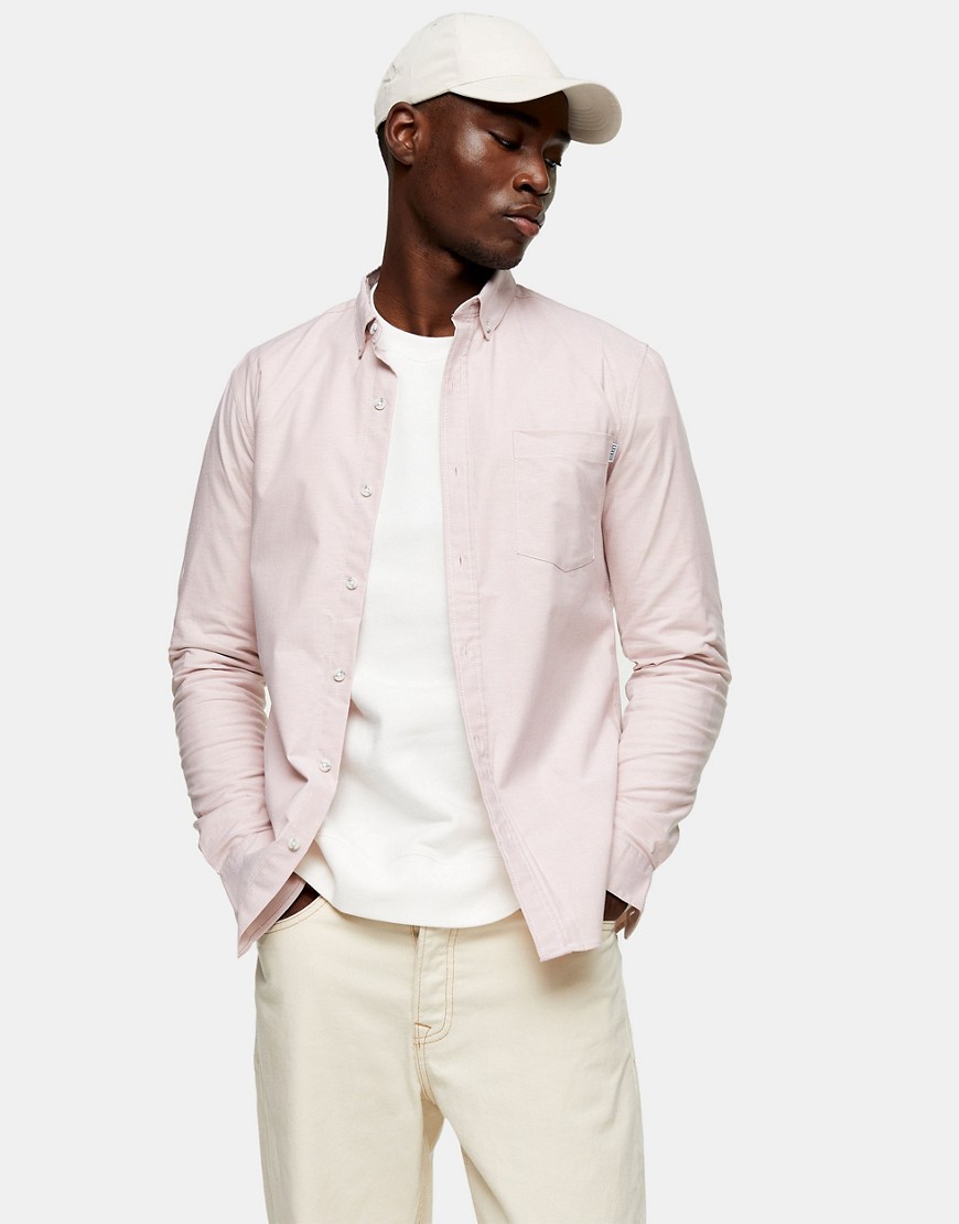 фото Розовая оксфордская рубашка облегающего кроя из эластичной ткани topman-розовый цвет