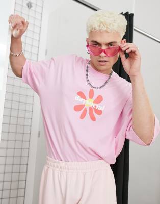 фото Розовая oversized-футболка с принтом цветка и логотипа спереди asos daysocial-розовый цвет asos day social